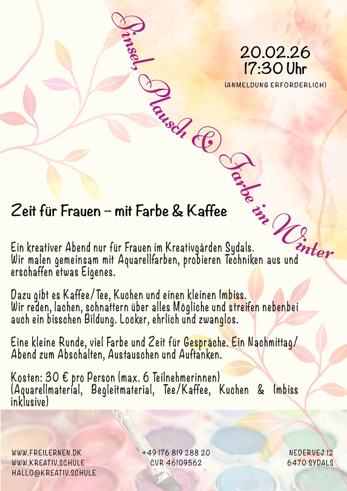 Invitation flyer: Time for Women — women's afternoon at Kreativgården Sydals in Lysabild